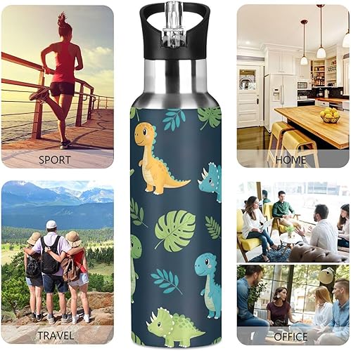 Miniatura 5 de Botella de agua aislada de 32 onzas, botellas de agua a prueba de fugas para gimnasio, viajes al aire libre, escuela, Jungle Dino Navy