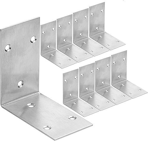 10 soportes en L de acero inoxidable, soporte de esquina ancha resistente de 3.3 x 1.9 pulgadas, soportes de ángulo de 90 grados, soportes de