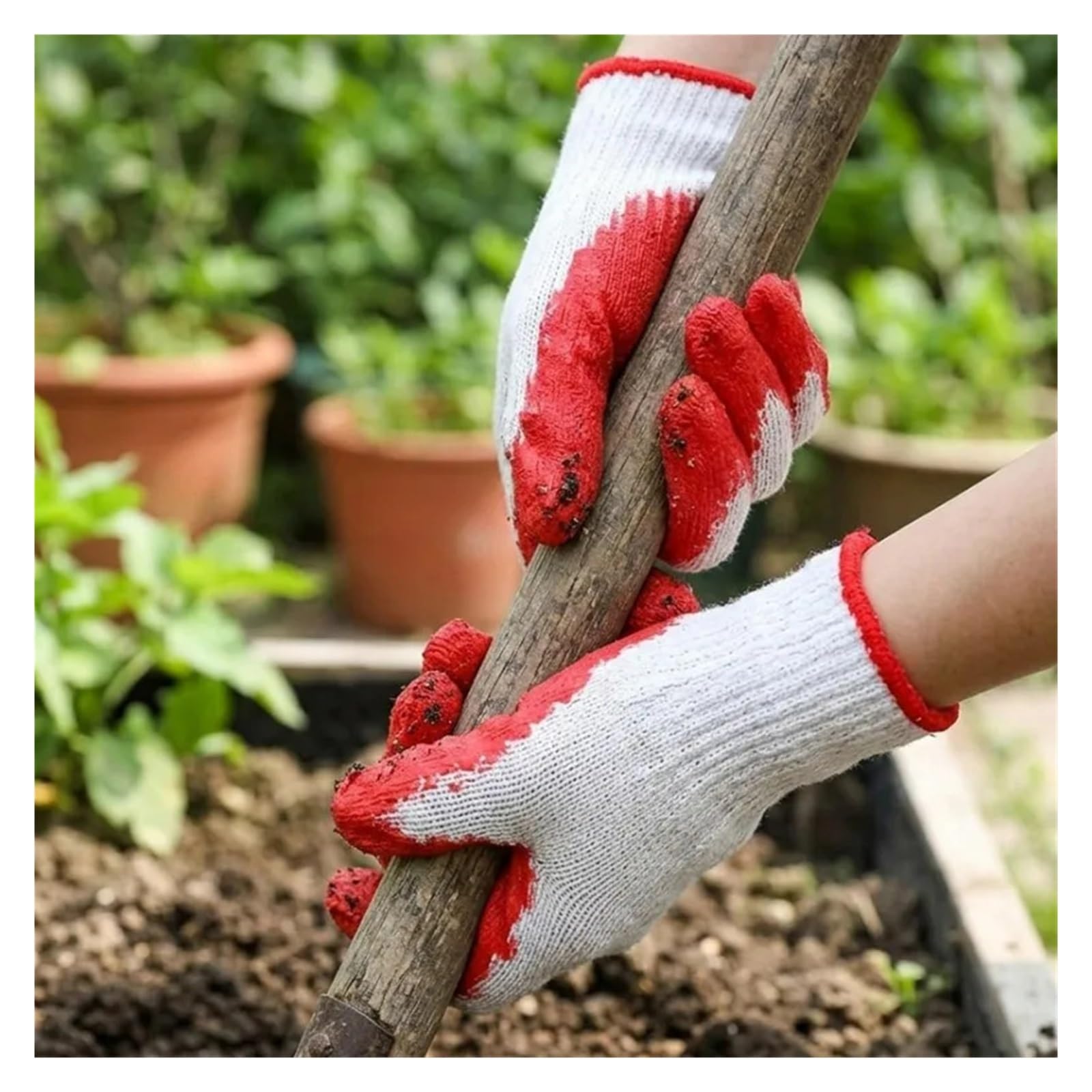 Guanti In Cotone Guanti immersi 12/1 paio Fodera in cotone gommato rosso | Giardinaggio Tornitura del terreno e operazioni di officina Uomini Donne Guanti da lavoro a mano(12 Pairs)