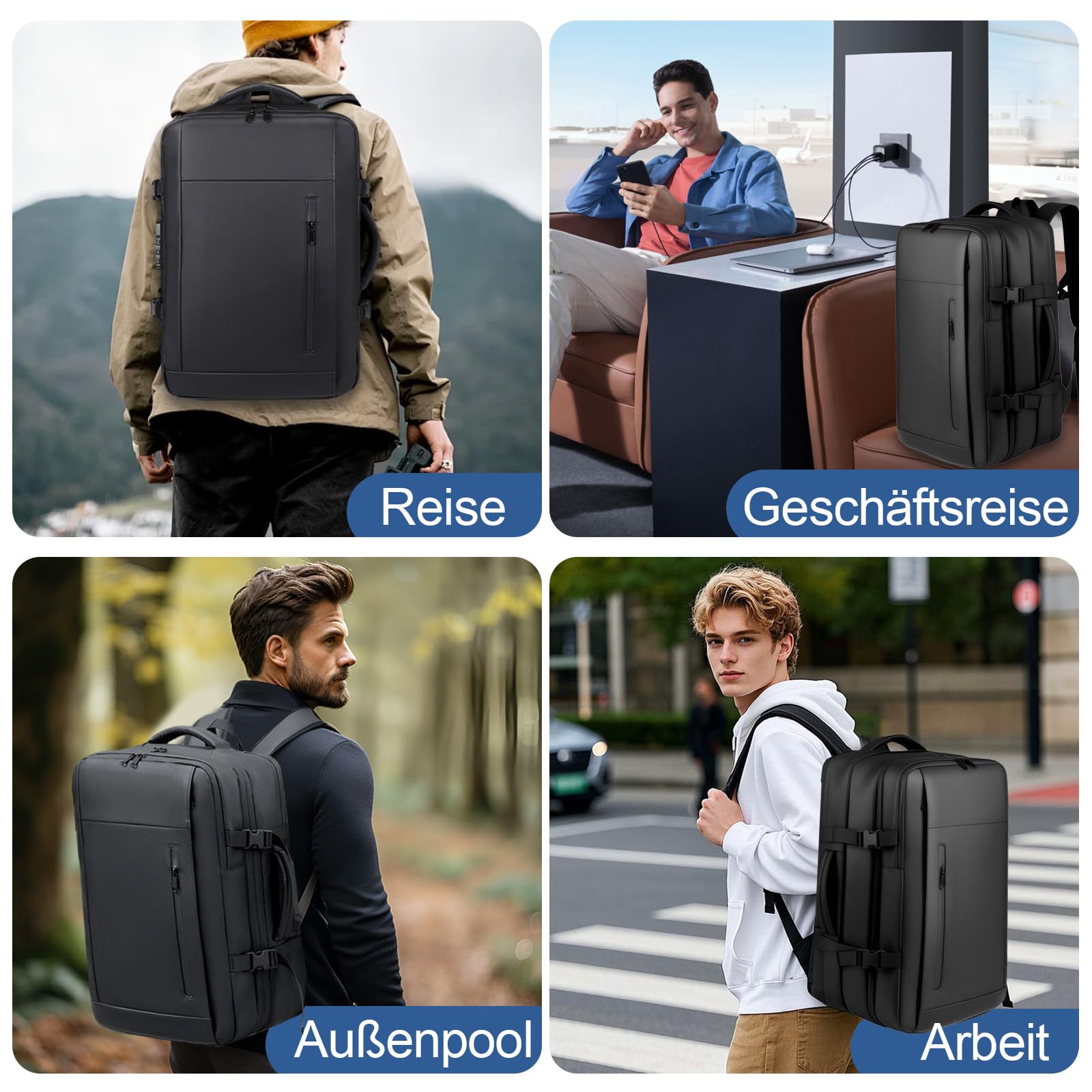 Vakuum-Reiserucksack mit Vakuumpumpe, erweiterbarer Kompressionsrucksack, Fluggesellschaft-Tasche mit 180° Öffnung, Trockentrennung, Vakuumkoffer für Geschäftsreisen