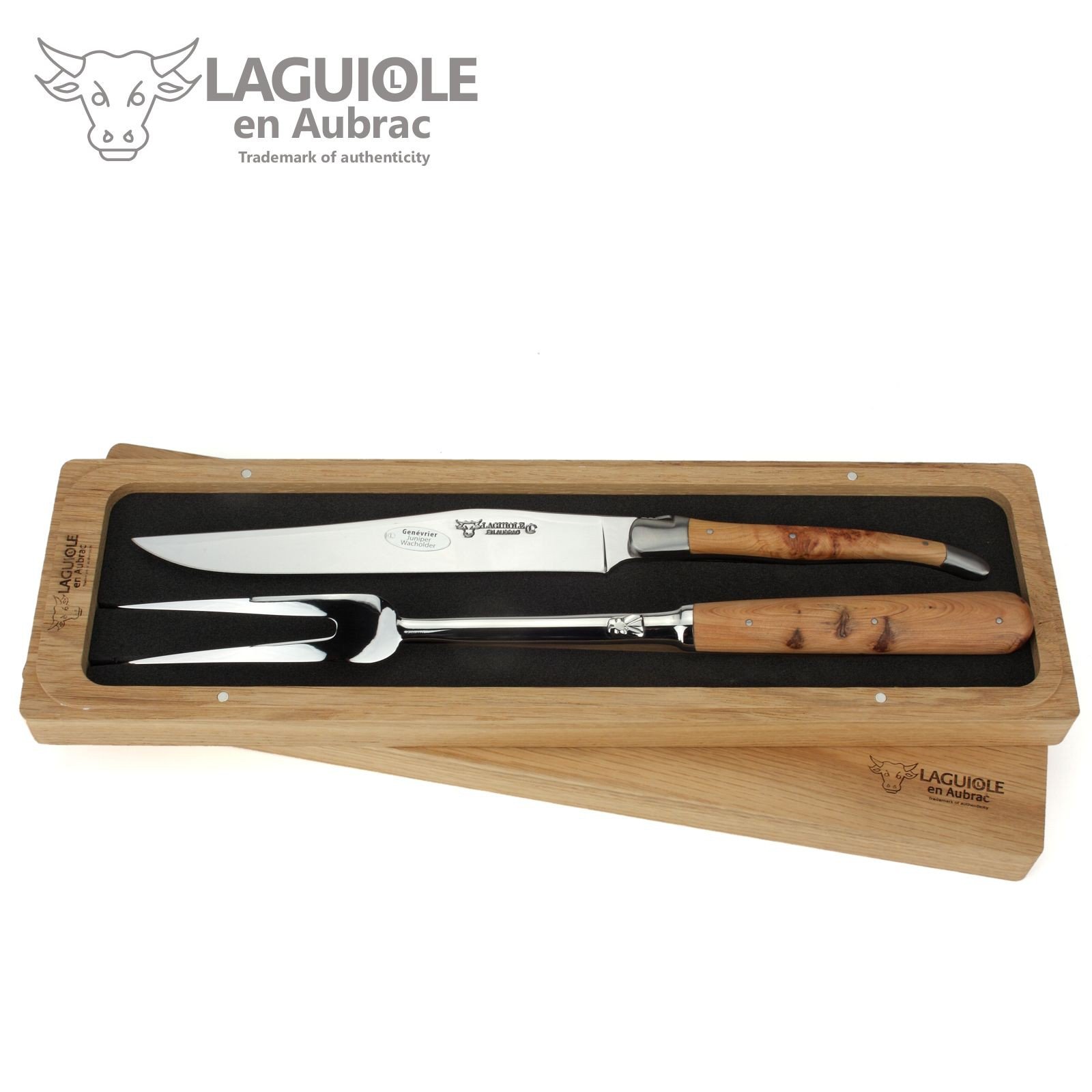 Laguiole en Aubrac Tranchierbesteck mit Griffschalen aus Wacholder - Vorlegebesteck Frankreich