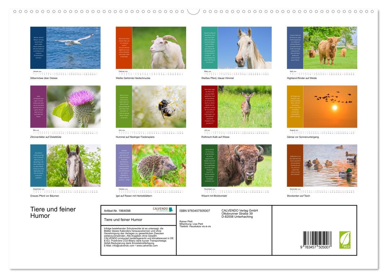 Tiere und feiner Humor (hochwertiger Premium Wandkalender 2026 DIN A2 quer), Kunstdruck in Hochglanz: Tiere in schönsten Bildern mit lustigen Sprüchen. (CALVENDO Spass)