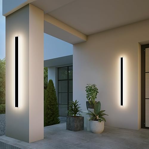 Vista 22 de Lámpara de pared para exteriores de 23.6 pulgadas, 3000 K, luz blanca cálida, lámparas de pared de tira larga minimalista, IP65 impermeable acrílico
