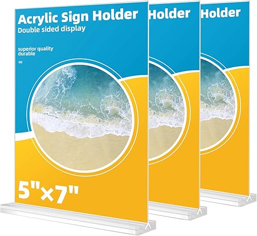 Paquete de 3 soportes para letreros acrílicos, 5 x 7 pulgadas, soporte de exhibición de menú de mesa transparente de escritorio, soporte de papel
