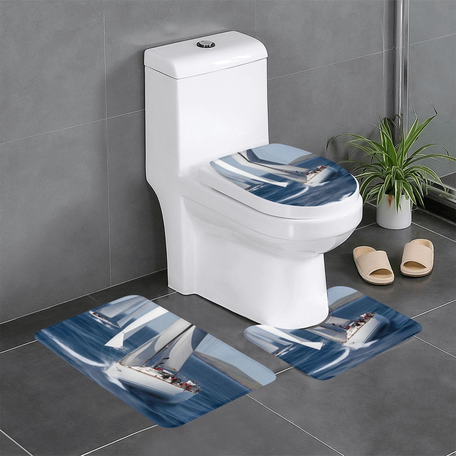 Tapis de salle de bain antidérapants motif océan lot de 3