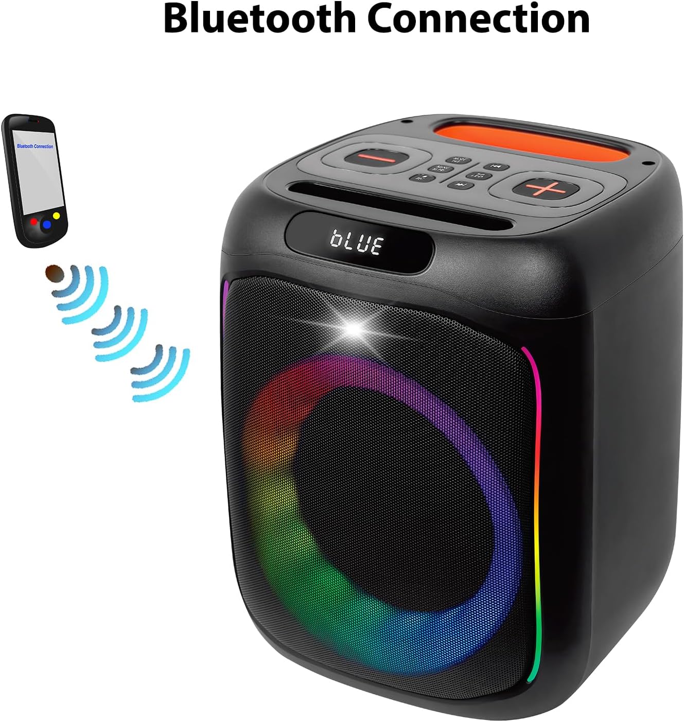 Diagram showing a smartphone connecting to the Boytone BT-63K speaker via Bluetooth