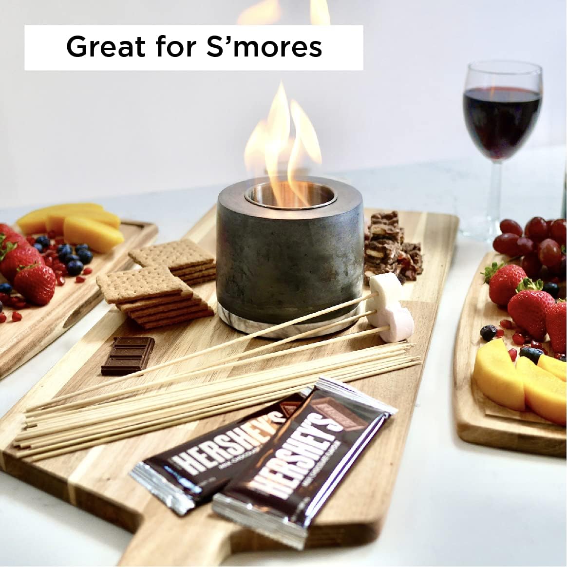 Roundfire Concrete Tabletop Fire Pit - Ethanol Fire Pit, Fire Bowl, Mini Personal Fireplace for Indoor & Garden - Bio Ethanol Fuel