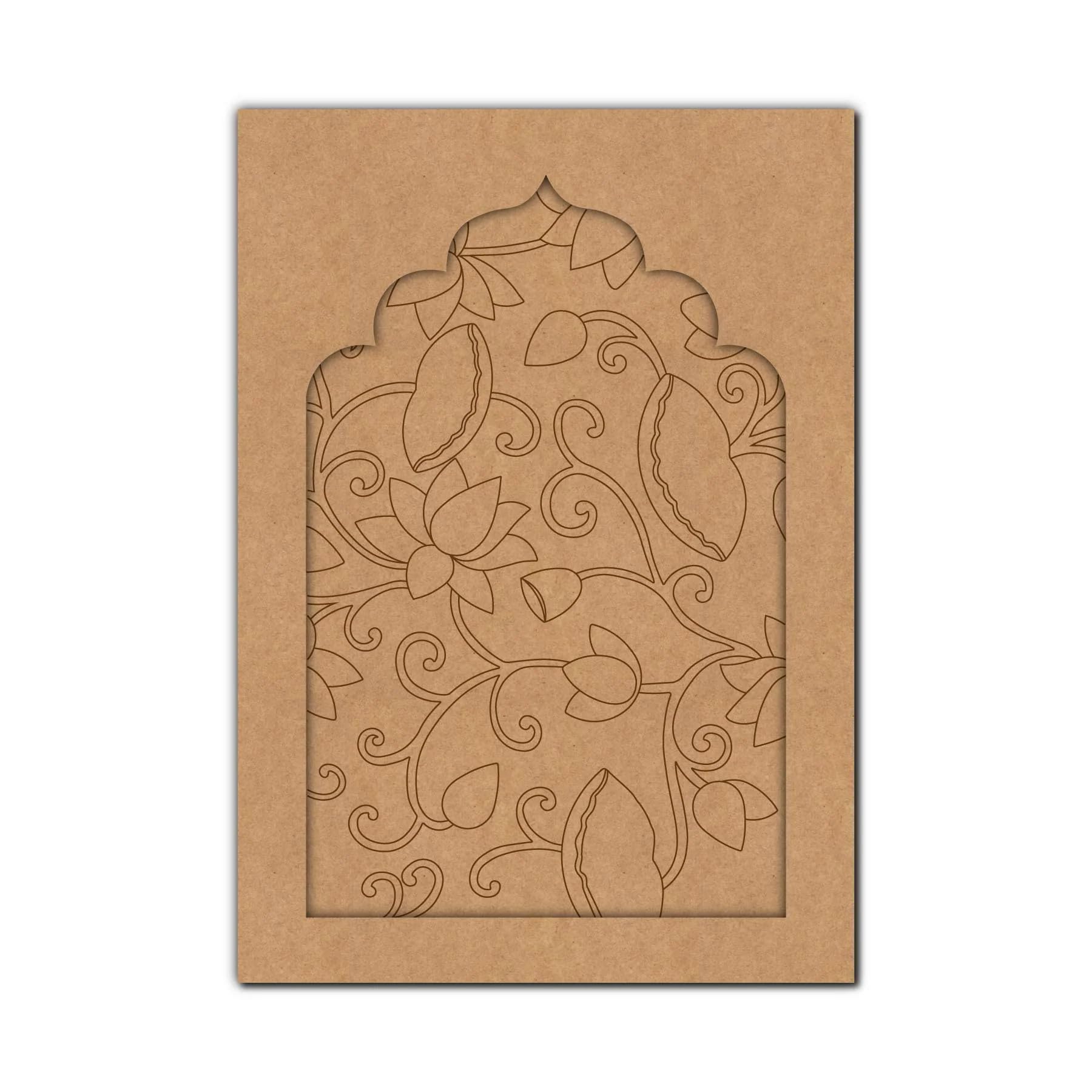 Curious Button Wooden MDF Madhubani Lotus Jharokha – 12x7 Inch Pre-Marked Pine MDF Craft Base Unfinished Wooden Wall Art for Painting, DIY, Home & Festive Decoration-image-6
