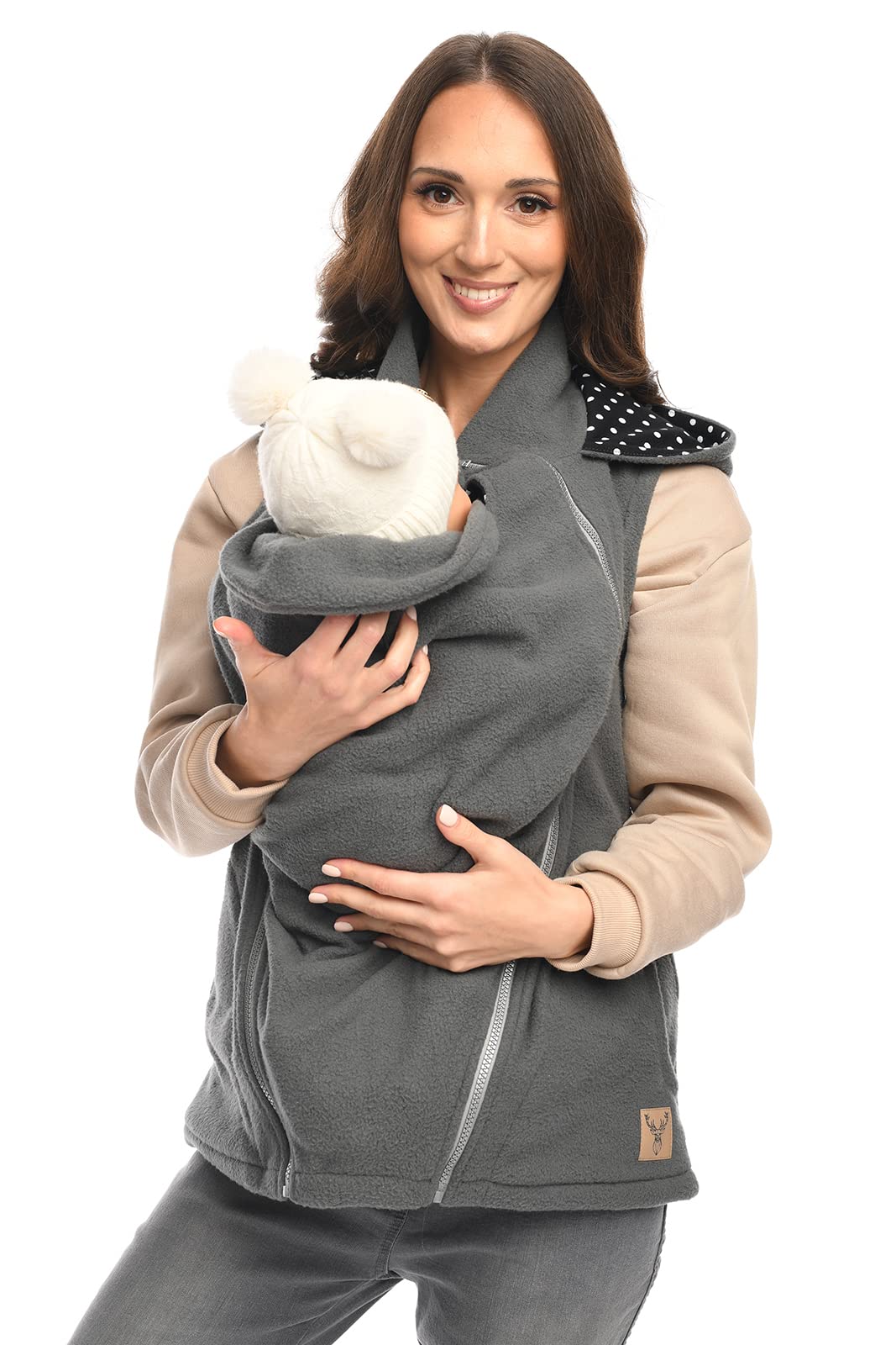 MijaCulture 3-in-1 Umstands-Trageweste ohne Ärmel – Zubehör für Babytrage oder Tragetuch, Modell 4131 (Grau, L)