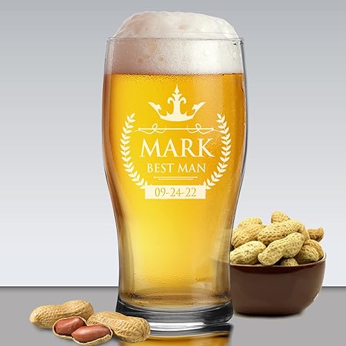 Miniatura 5 de The Wedding Party Store Taza de cerveza Pilsner grabada con monograma, vidrio para pub  Regalos personalizados para padrinos de boda  20 oz