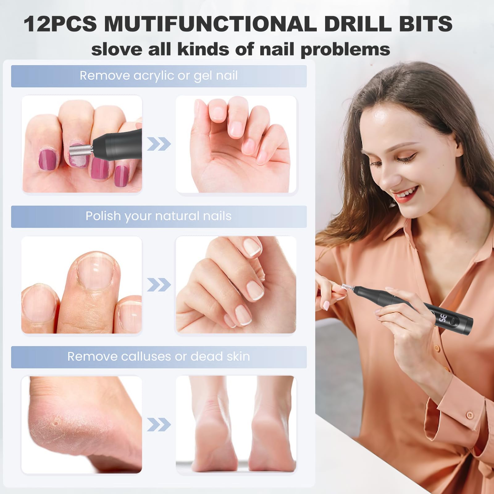 Meremit Cordless Nail Drill 35000 RPM Rechargeable E-File