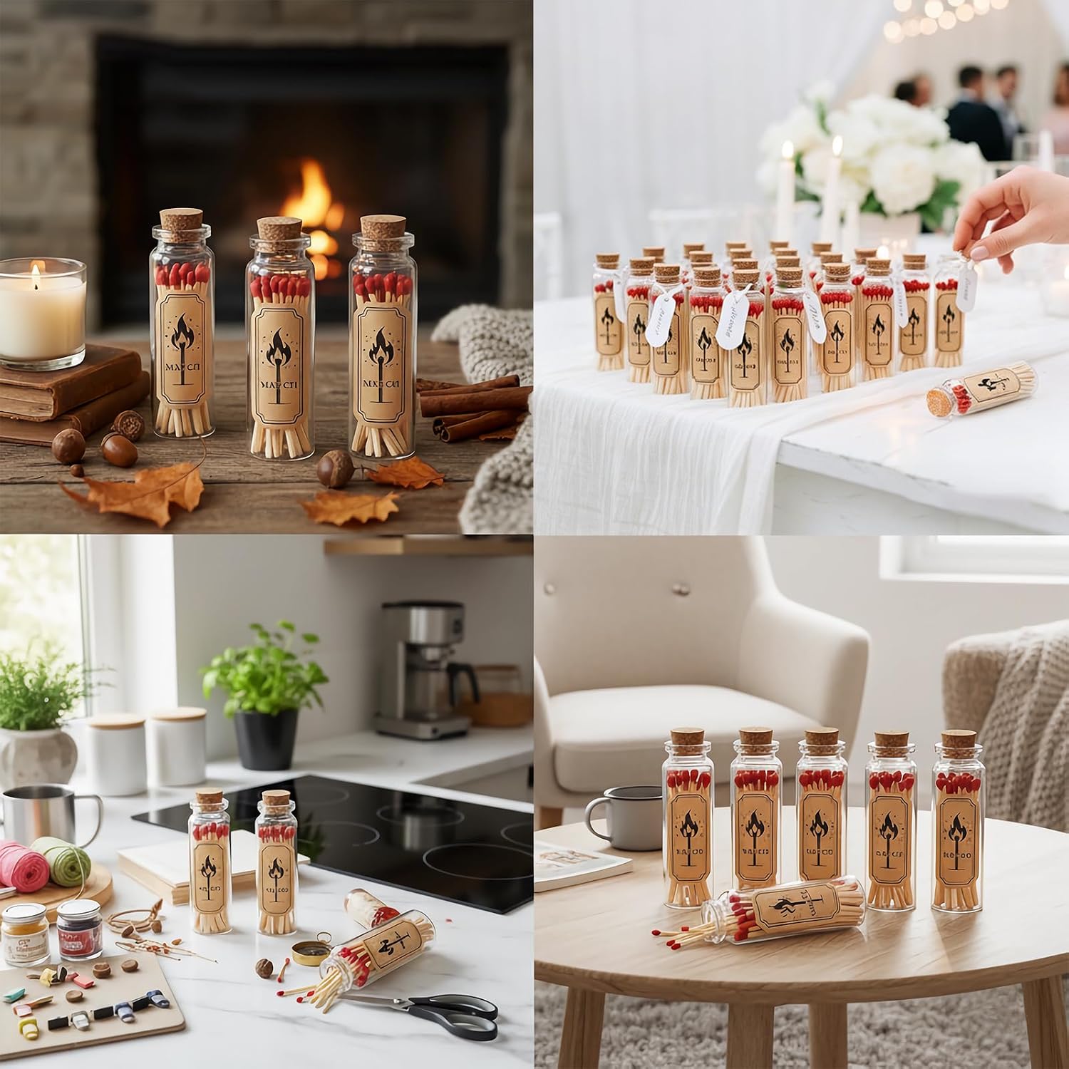 24 Set Glass Match Holder with Striker sticker & Cork Top, Clear Decorative Wedding Matches Jars Bulk，Matches in a jar with striker for Weddings Bridal Showers DIY Custom Party Favors Guests Gifts