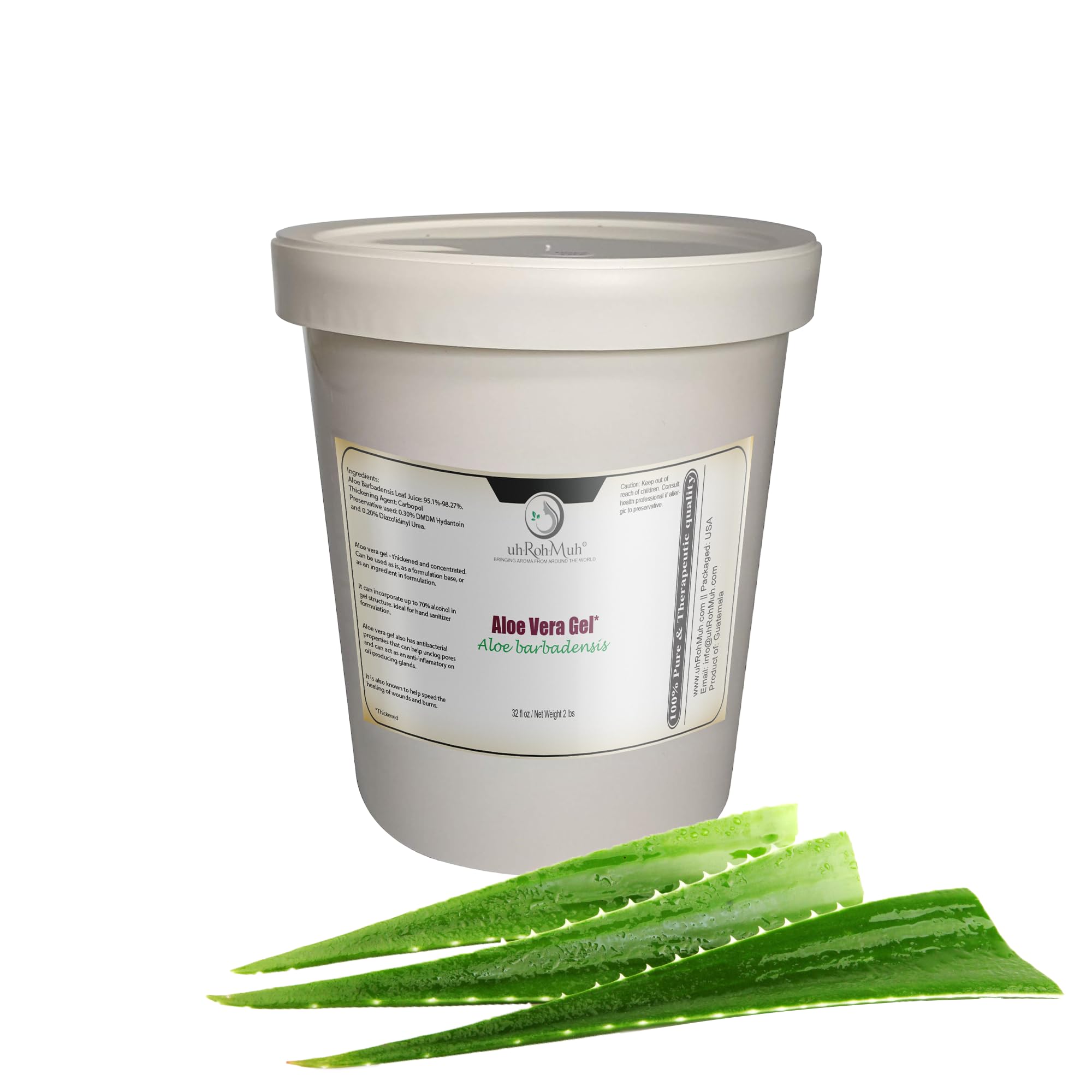 uh*Roh*Muh 100% Pure Aloe Vera Gel - Thick, Natural Aloe Gel | Sourced from Guatemala & Packaged in USA 32oz(Net Wt.: 0.9 kg/2 lbs)