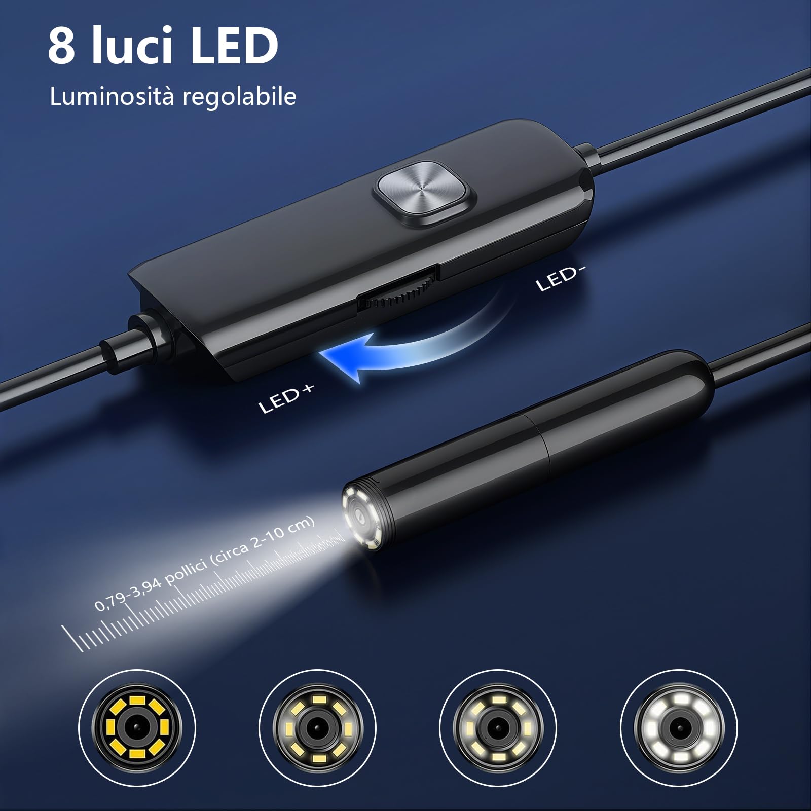 Endoscopio Professionale 10M per Smartphone | Sonda con Telecamera Ispezione Tubi 1080P HD - Telecamera Endoscopica Impermeabile IP67 con 8 LED, Magnete e Gancio per Motori, Tubature, Scarichi
