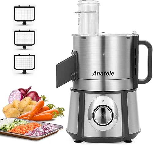 Anatole Cortador eléctrico de verduras de acero inoxidable para 16 tazas, procesador de alimentos de 300 W, picador comercial de frutas