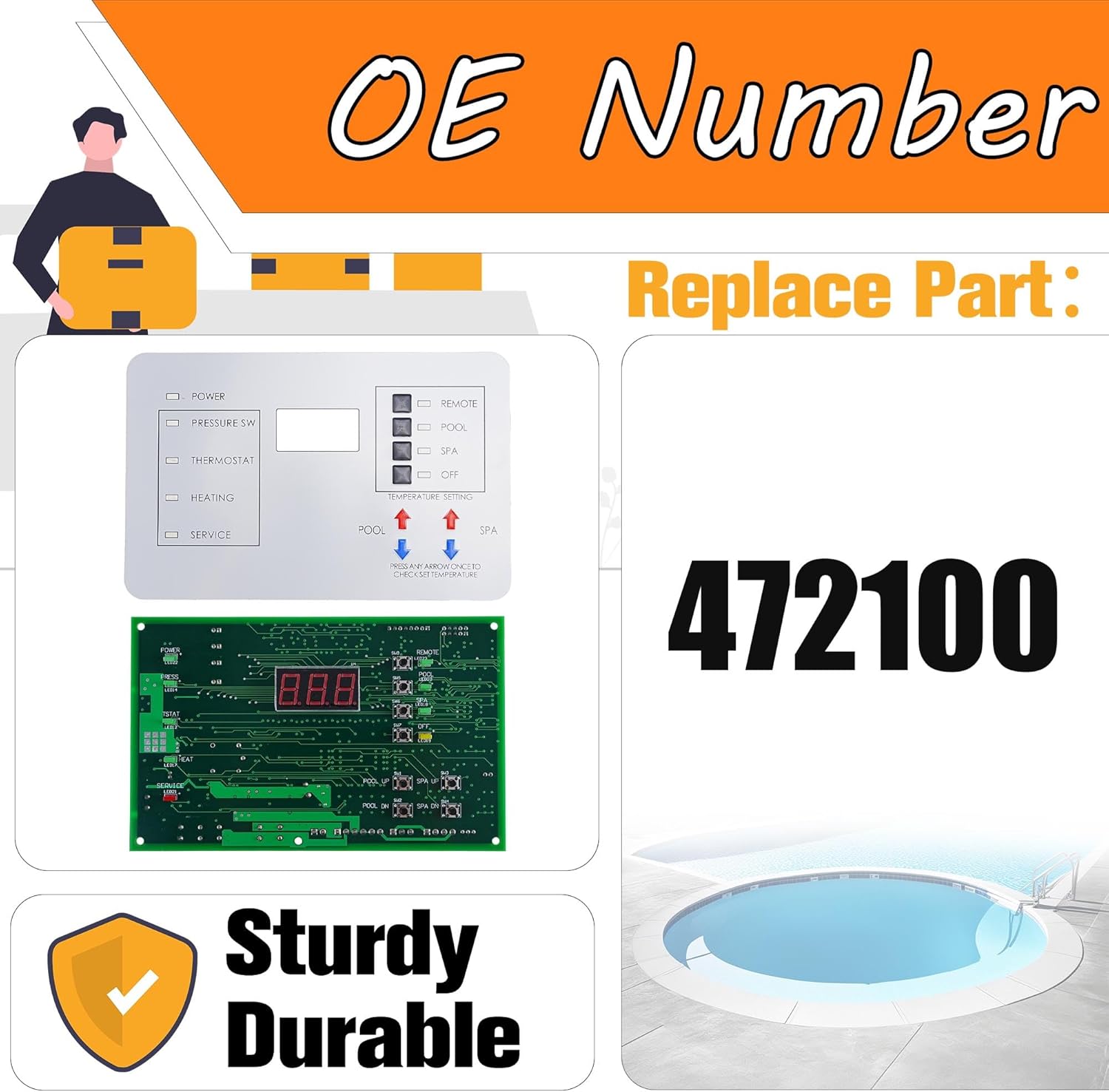 Upgraded 472100 Digital Display Temperature Controller Board Compatible for Pentair MiniMax NT Series Pool and Spa Heater, Durable Upgrade with a New keypad for 6800 DDTC Mini MAX NT Included