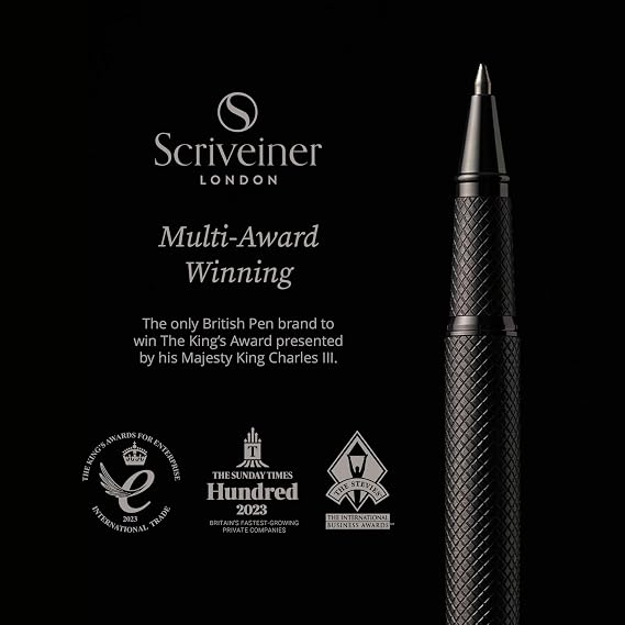 Scriveiner All Black Rollerball Pen - Stunning Luxury All Metal Matt Black Pen, Schmidt Ink Refill, Best Roller Ball Gift Set for Men & Women, Professional, Executive Office, Nice Pens