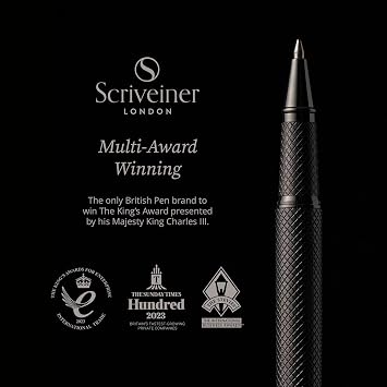 Scriveiner All Black Rollerball Pen - Stunning Luxury All Metal Matt Black Pen, Schmidt Ink Refill, Best Roller Ball Gift Set for Men & Women, Professional, Executive Office, Nice Pens