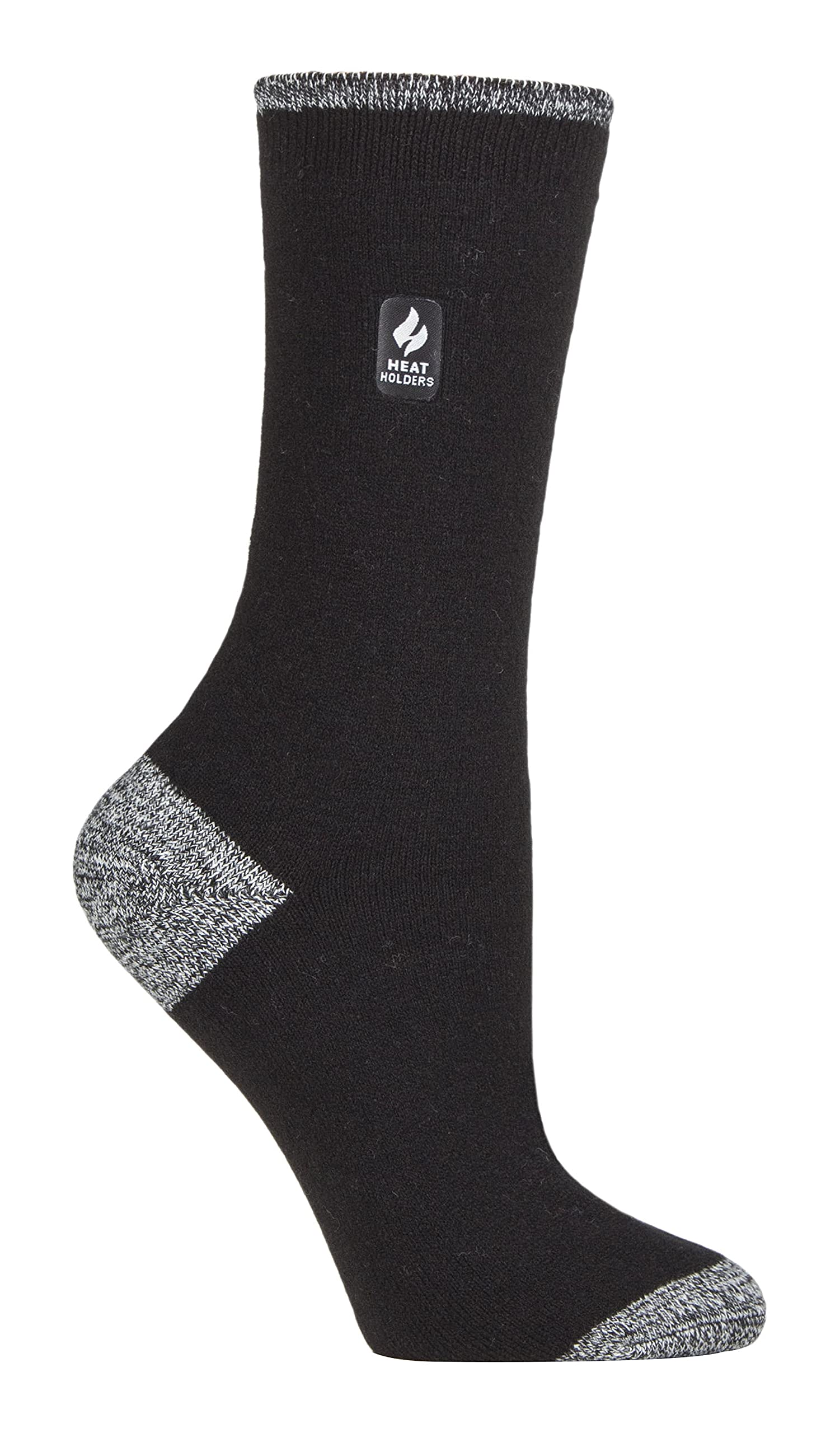 HEAT HOLDERS Ultra Lite - Womens Winter Warm Thin Lightweight Thermal Crew Socks (5-9 US, Black/White (Oia), numeric_5)