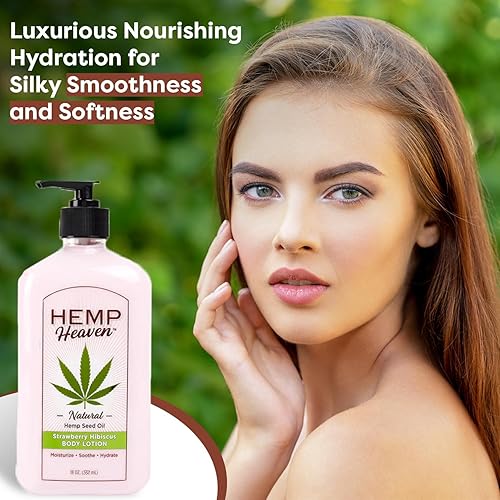 Miniatura 4 de Loción corporal de aceite de semilla de cáñamo natural, hibisco de fresa, hidrata, calma, hidrata - 18 onzas