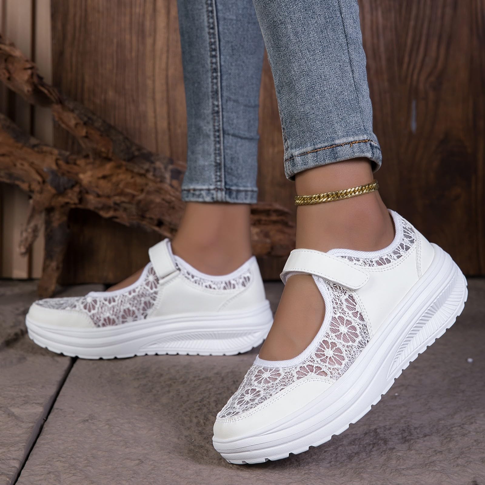 Zapatillas modernas Mary Jane de plataforma para mujer, de malla transpirable, con correa de , para caminar a diario y uso casual