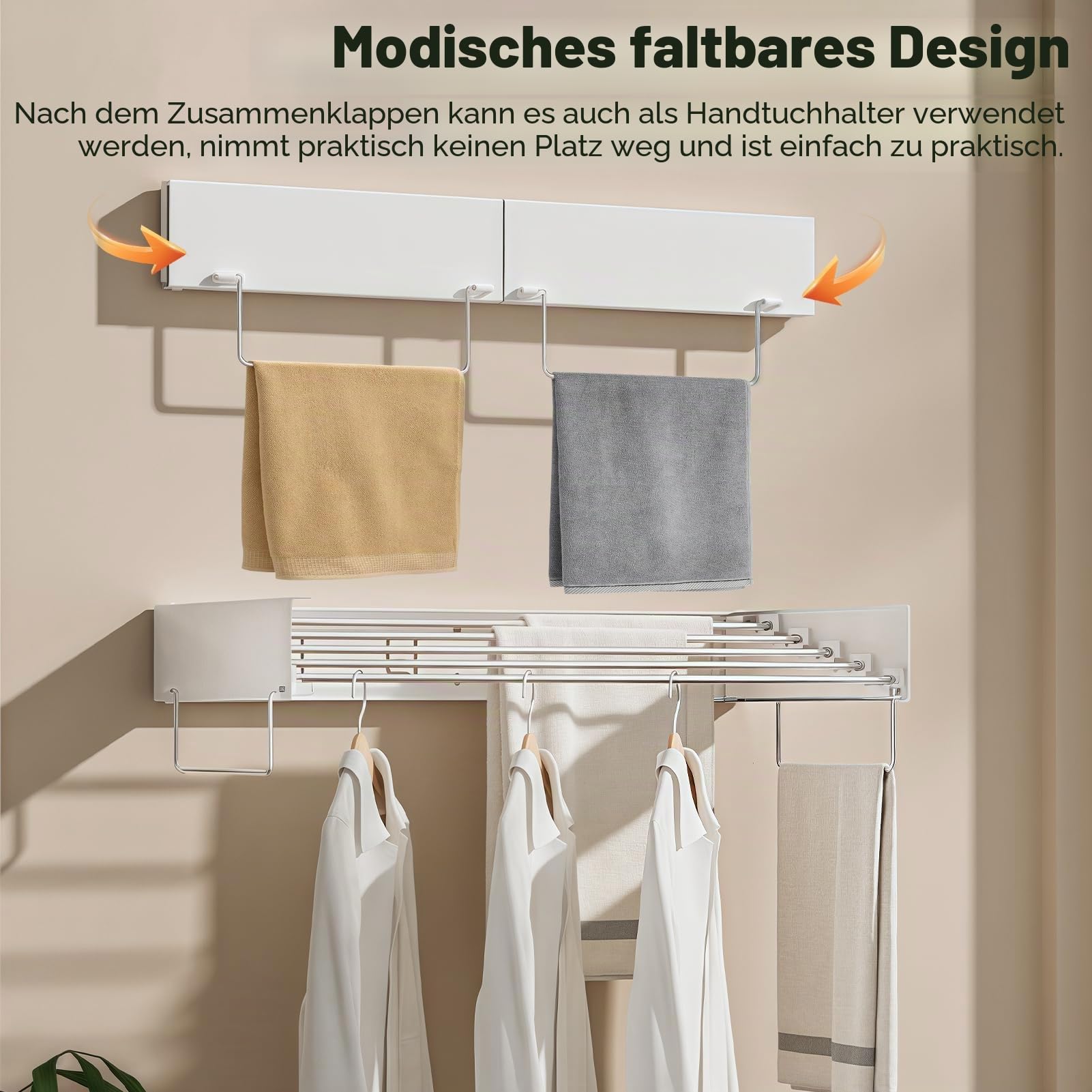 Wäscheständer Wandmontage Ausziehbar, Wäschetrockner Wand Ausziehbar, 80cm, 50kg Tragkraft, Wäscheständer Wand, Bohrer für die Organisation im Innen- und Außenbereich