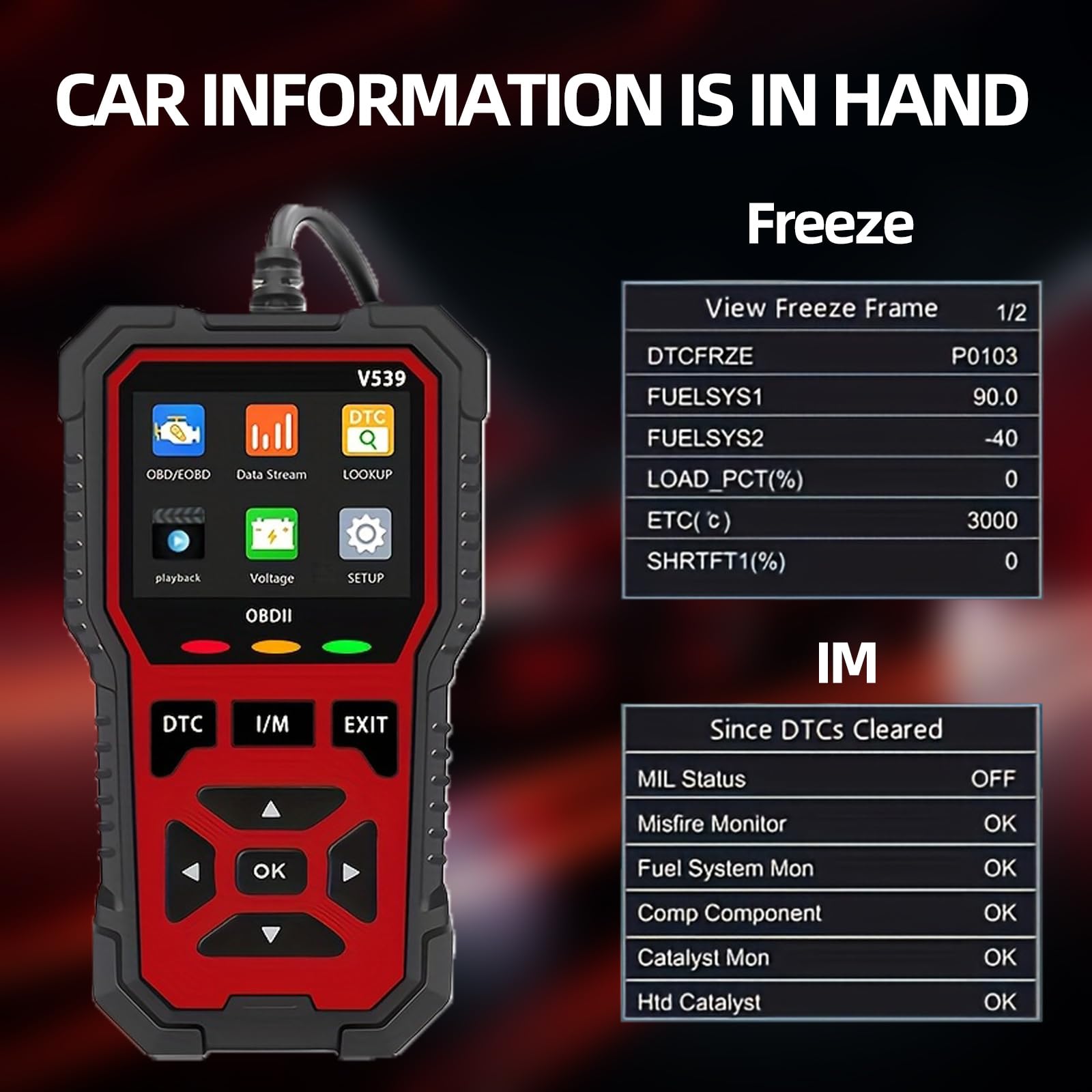 V539 OBD2 Diagnostic Voiture 2026 avec 40 000+ DTC, Diagnostic Voiture Multimarque avec Fonctions Complètes OBDII, Lecteur Codes Défaillance Moteur pour Véhicules à Essence Fabriqués Après 1996
