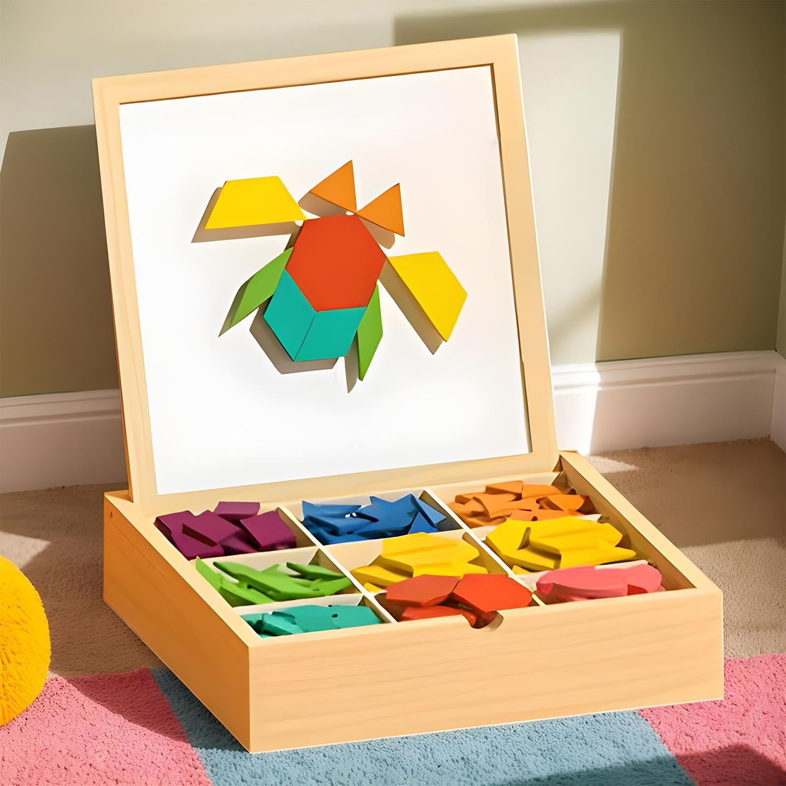 Bloques Magnéticos Para Construcción Juego Infantil Con Geométricos | Bloques de de patrón de madera Juguete de juego educativo para niños niñas cumpleaños hogar