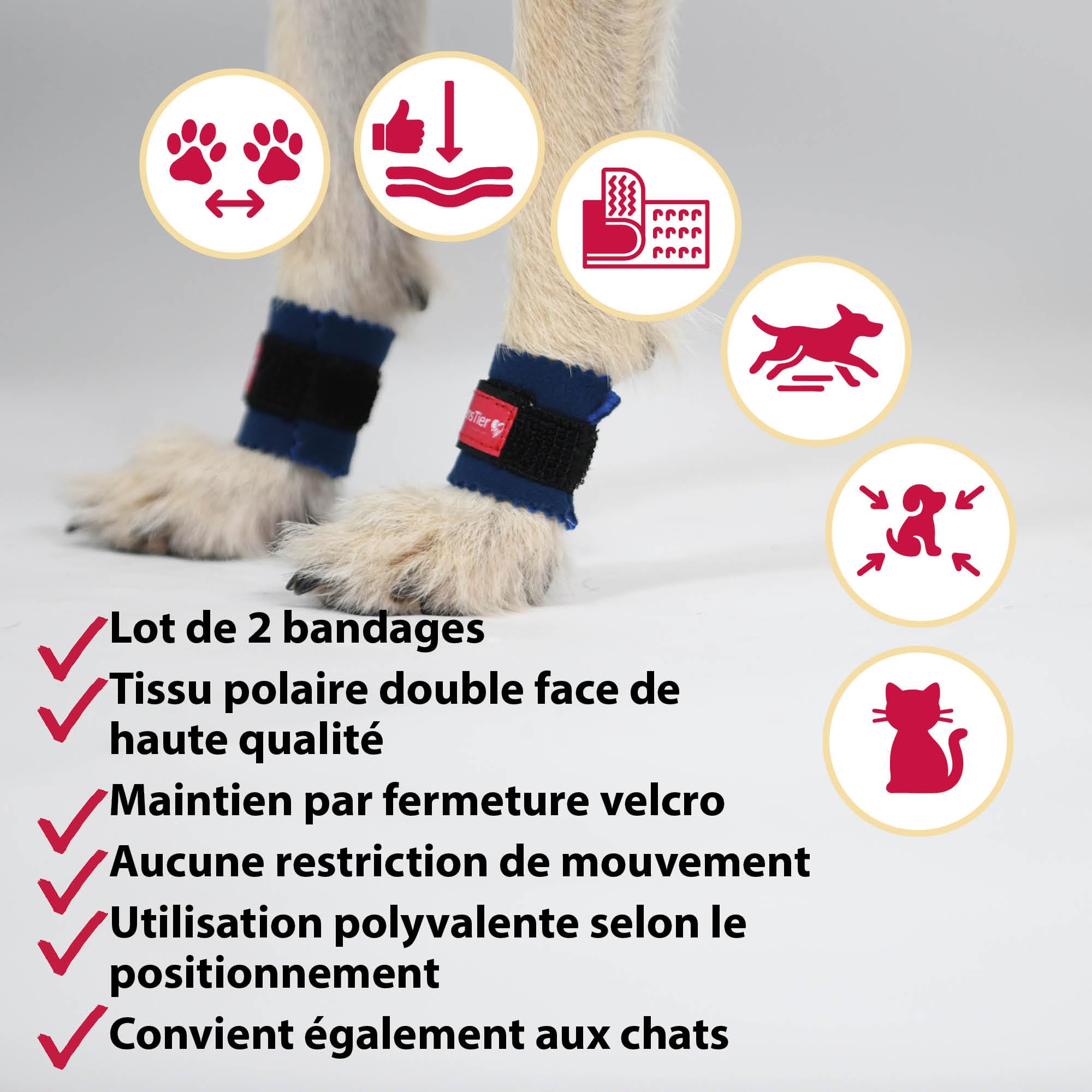 Bandage de Protection pour Ergots Taille L50 pour Chiens – Protection de l'Ergot Postérieur & de la Griffe du Pouce, Polaire Double Face, pour Sport Canin, Chasse & Agility