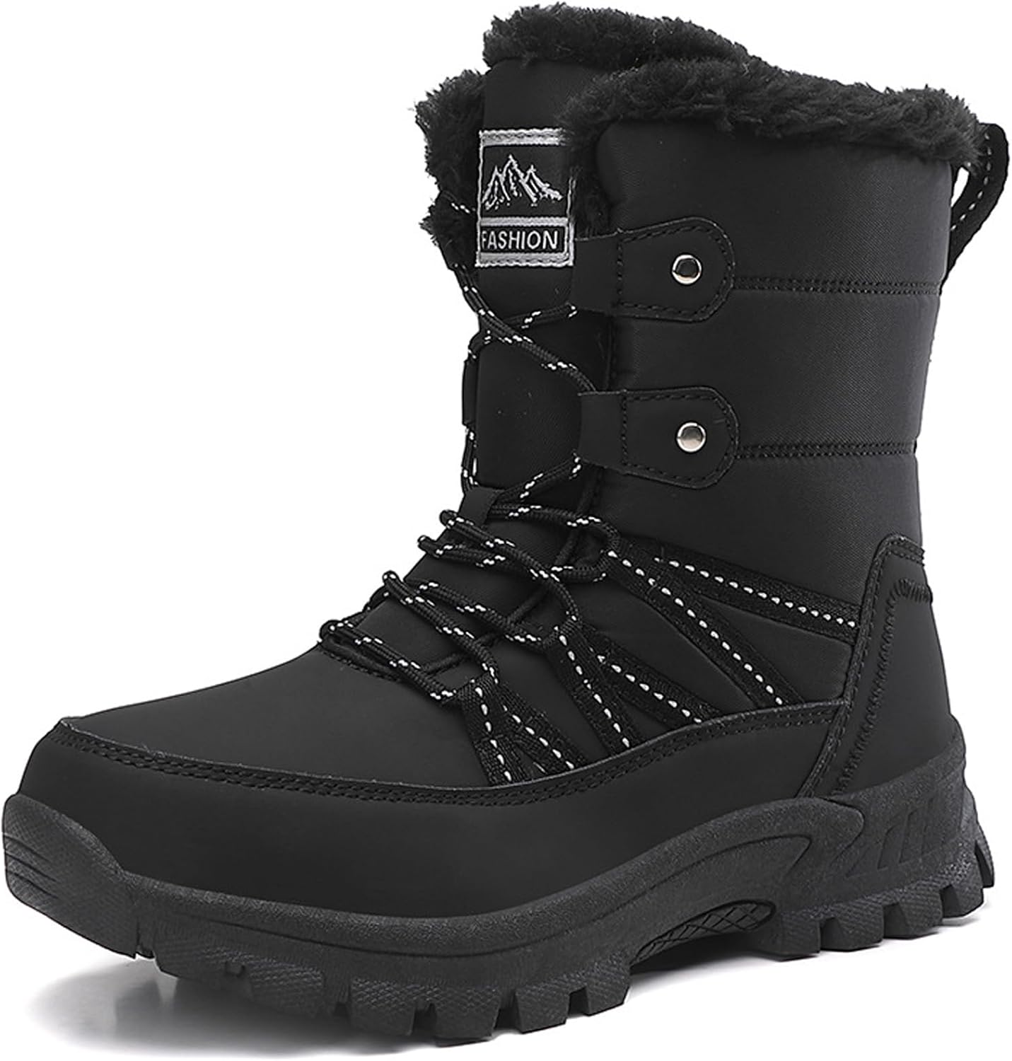 Women'S Waterproof Platform Fuzzy Snow Boots With Adjustable Lace Up Classic Round Toe Comfortable Warm Fur Non-Slip Combat Mid-Calf Boots For Winter Walking Hiking