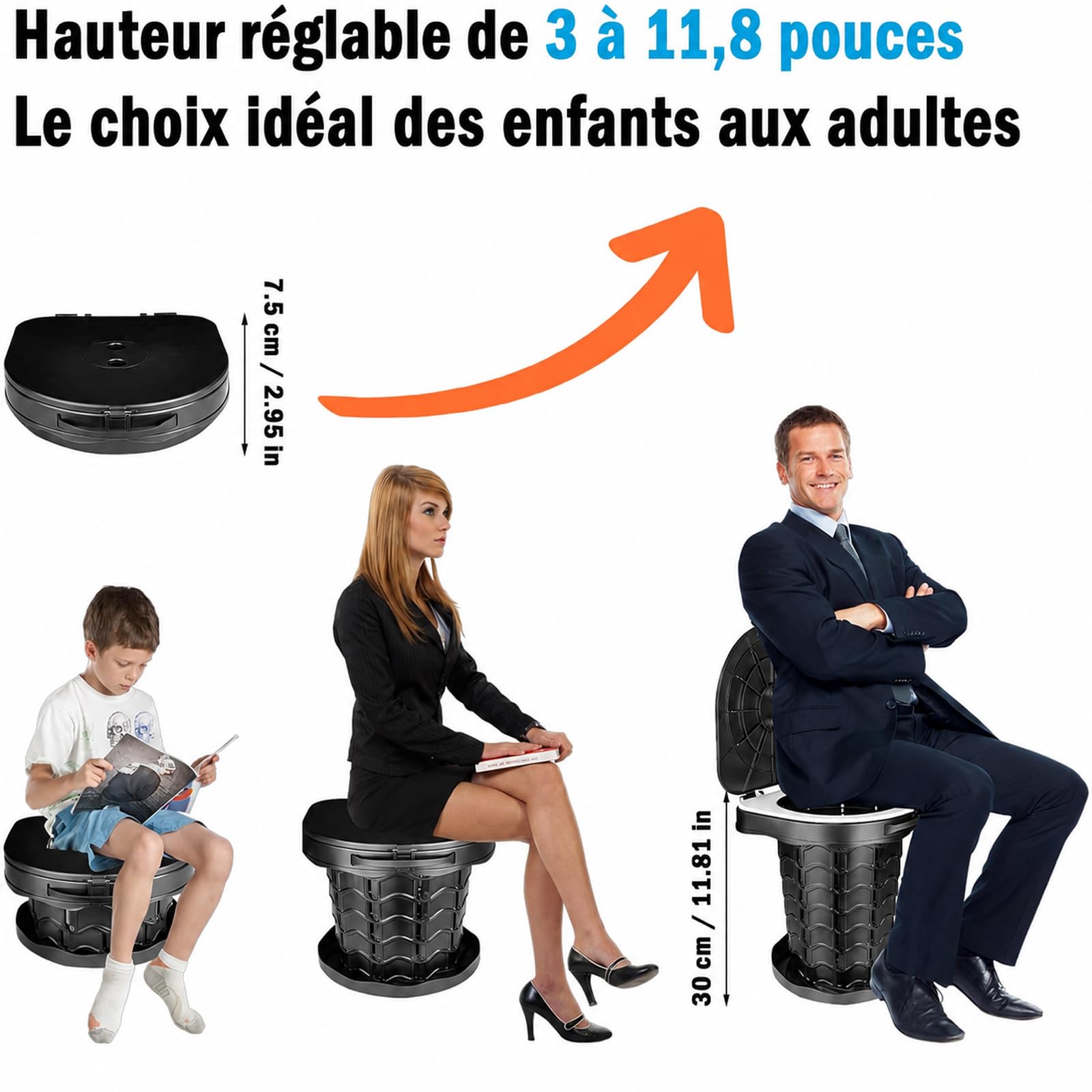 Toilette de Camping Portable Pliable pour Adultes et Enfants, WC Voyage Ajustable en Hauteur avec 20 Sacs et Sac de Transport, Seau de Toilette Compact pour Randonnée, Voiture, Pêche, Camping-car