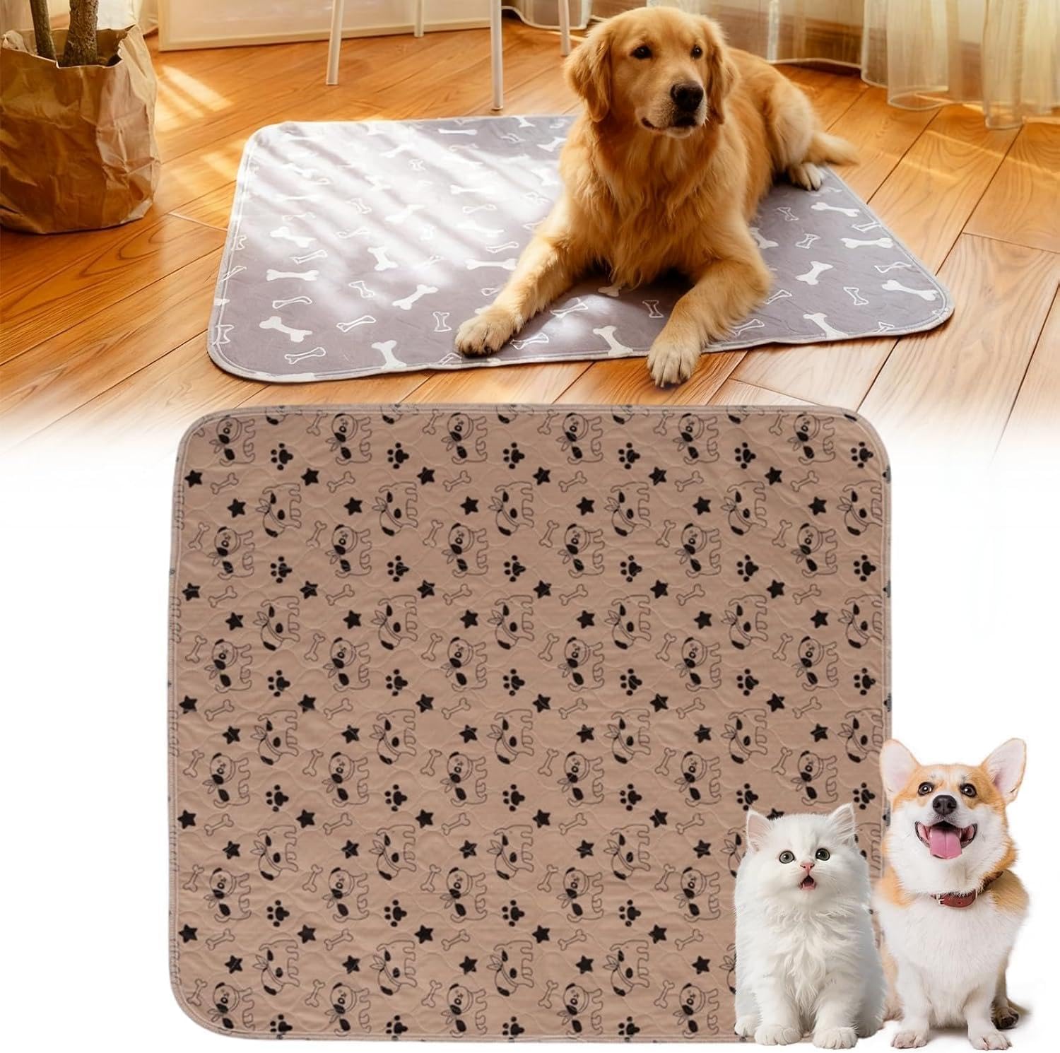 Puppy Pads with pheromones, 2026 Upgraded Washable Puppy Pads for Dogs & Cats, Pee Pad - Leak & Odor Waterproof, Non-Slip Base, Easy to Clean & Reusable (Brown-A, S: 15.7" × 23.6")