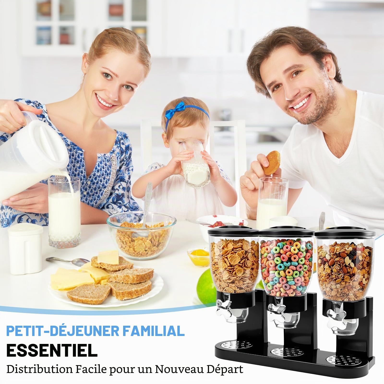 FARYODI Distributeur de céréales pour comptoir 2L, distributeur d'aliments en plastique, distributeur de céréales et de cornflakes, idéal pour les bonbons, boîtes de conservation (3)