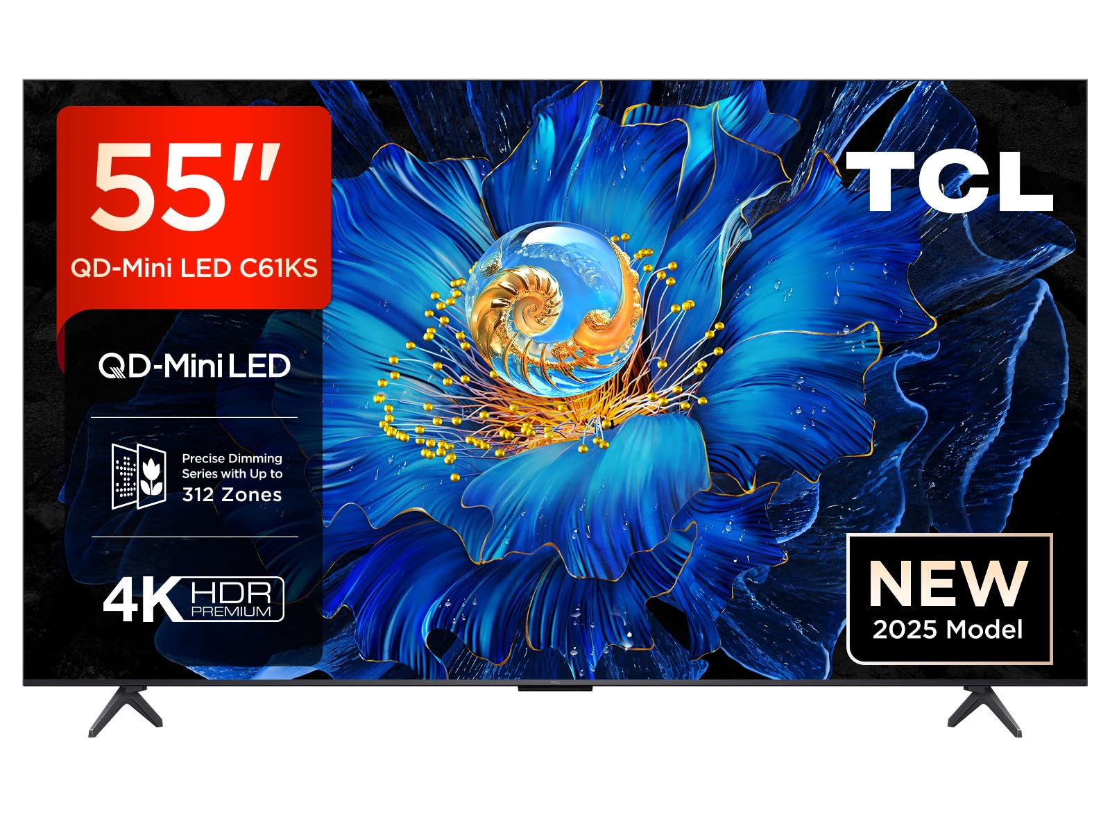 TCL 55C61KS 55'' Mini LED TV, 4K UHD QLED, Smart Google TV con Dolby Atmos