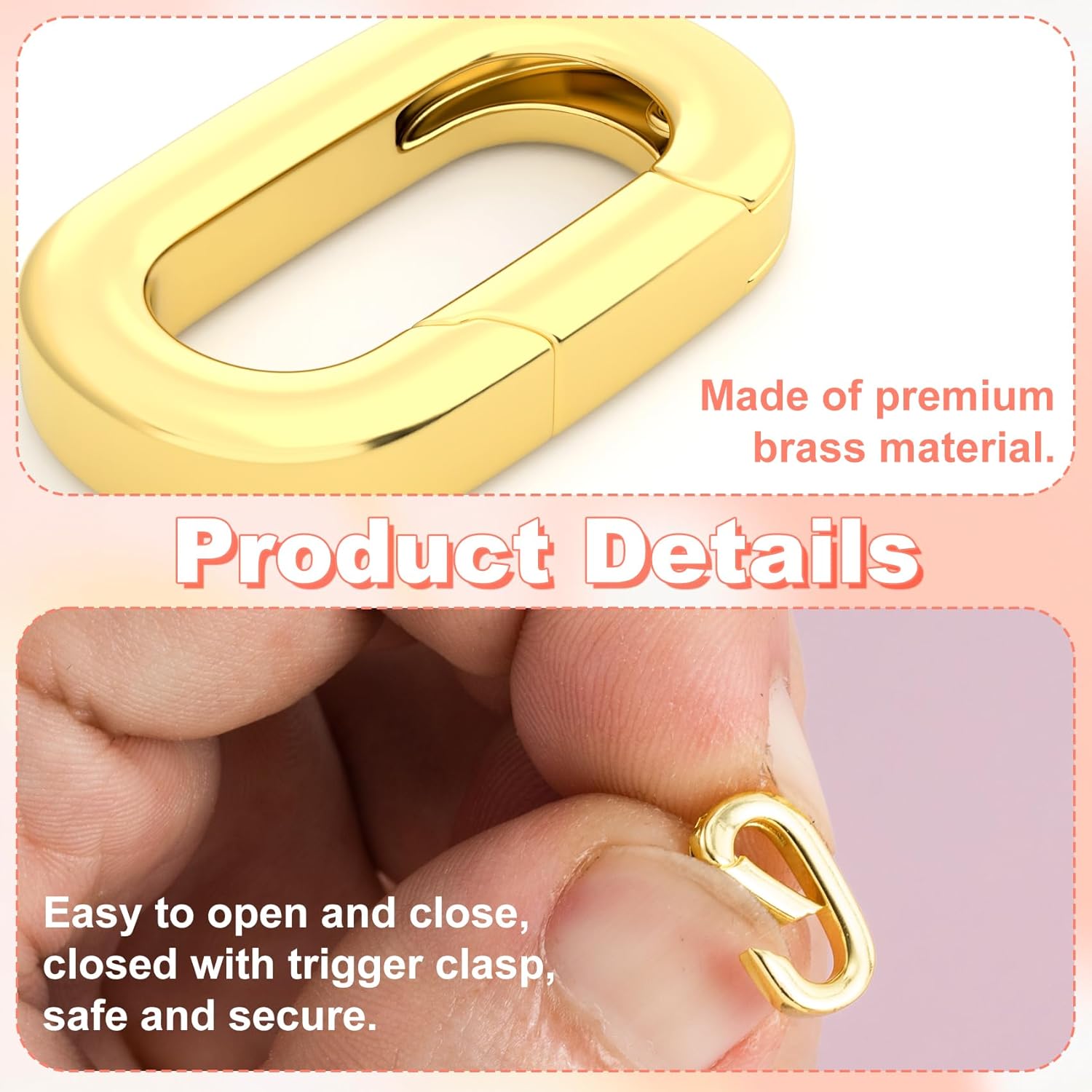 2pcs 18k Gold Oval Pendant Clasp for Necklace Making, Brass Jewelry Connector Fastener, Lobster Spring Clasp for Keychains Purse Handbag Strap Necklace Bracelet Jewelry Making - Image 3