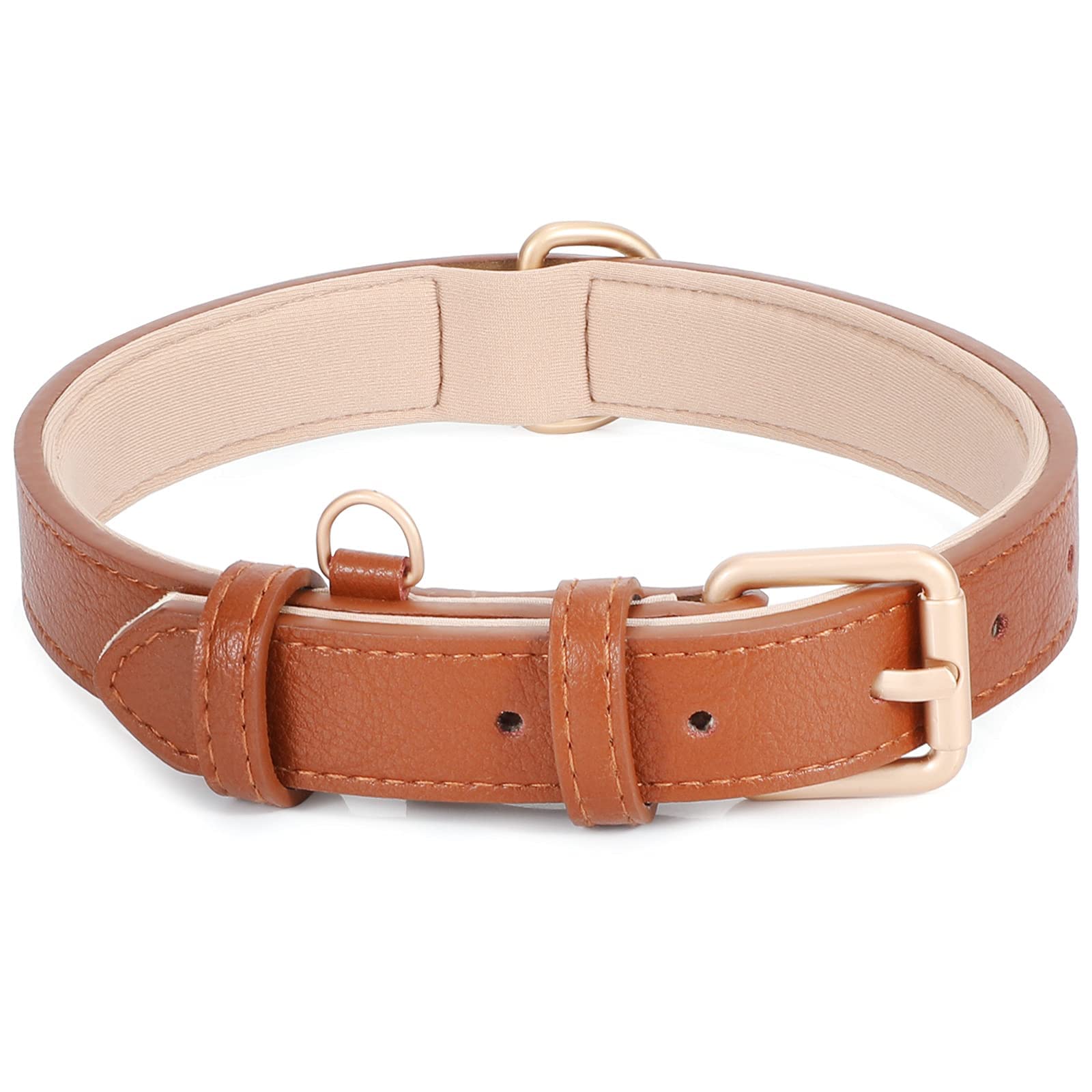 Leather Dog Collar Adjustable Soft Leather Padded Collar Heavy Duty for Small Medium Large Size Dogs with Alloy Buckle(Brown,M)
