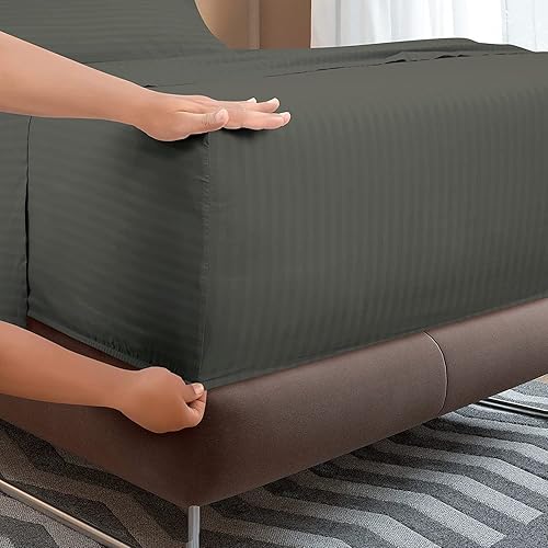 Vista 151 de Juego de sábanas de 6 piezas, 400 hilos y hotel, acabado satinado, sábana bajera ajustable de 12 a 14 pulgadas de profundidad, 100% algodón egipcio