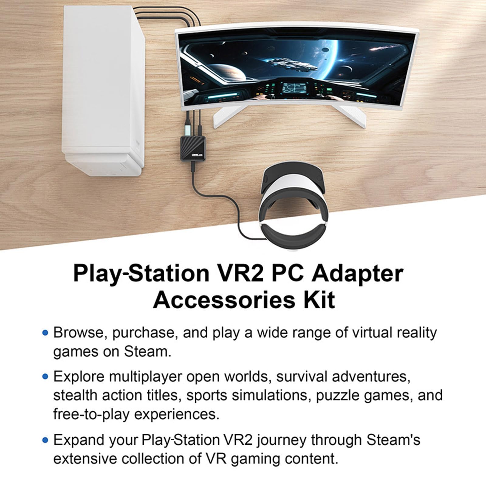 Adapter + odbiornik Bluetooth do PS VR2 do komputera z systemem Windows, zestaw adaptera PC do konwertera PS5 VR2, złącze z kablem zasilającym typu C i kablem DisplayPort 1.4 HD do