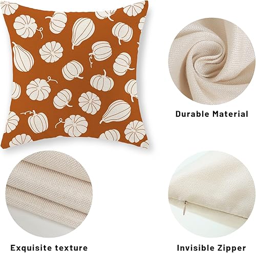 Miniatura 63 de Juego de 2 fundas de almohada de otoño de 18 x 18 pulgadas, hojas de arce de calabaza y búfalo a cuadros, decoración de otoño, de lino, Acción