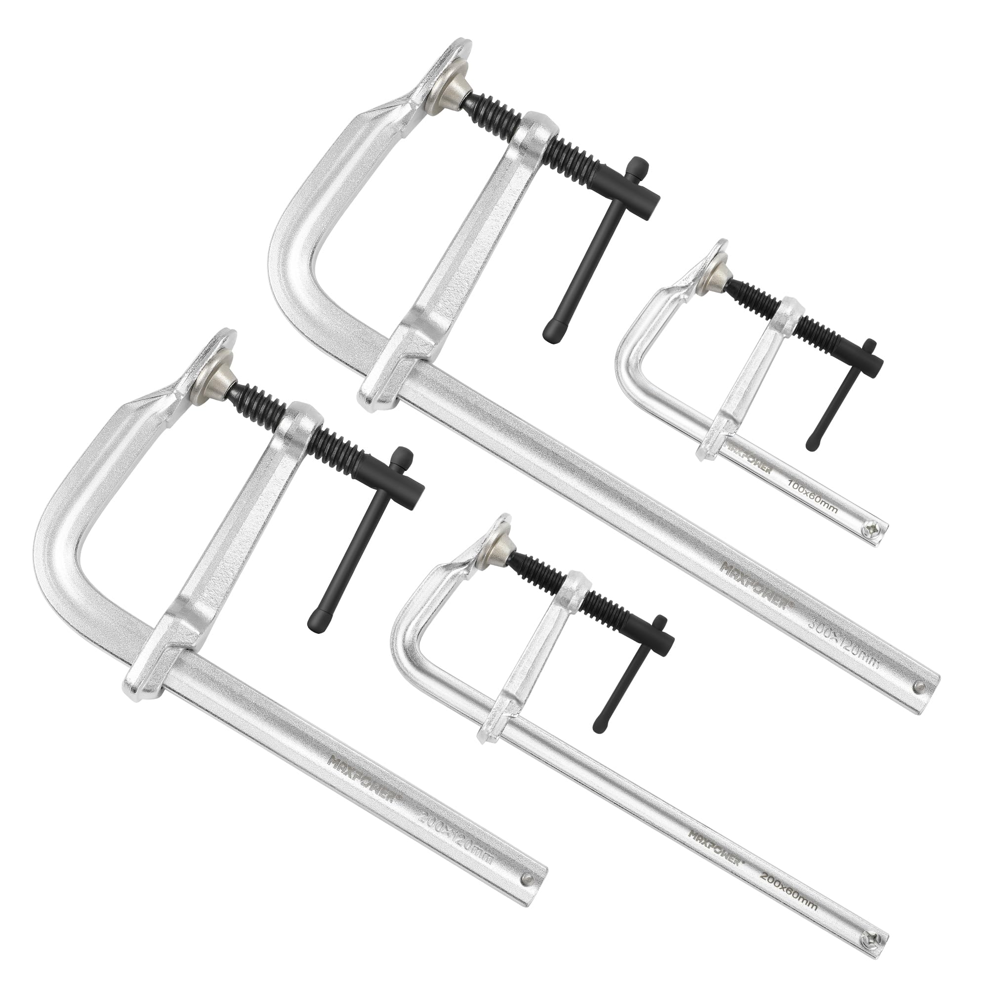 MAXPOWER 4-pieces Light Duty F Clamps Set, Jaw Opening 4" 8" 8" 12"