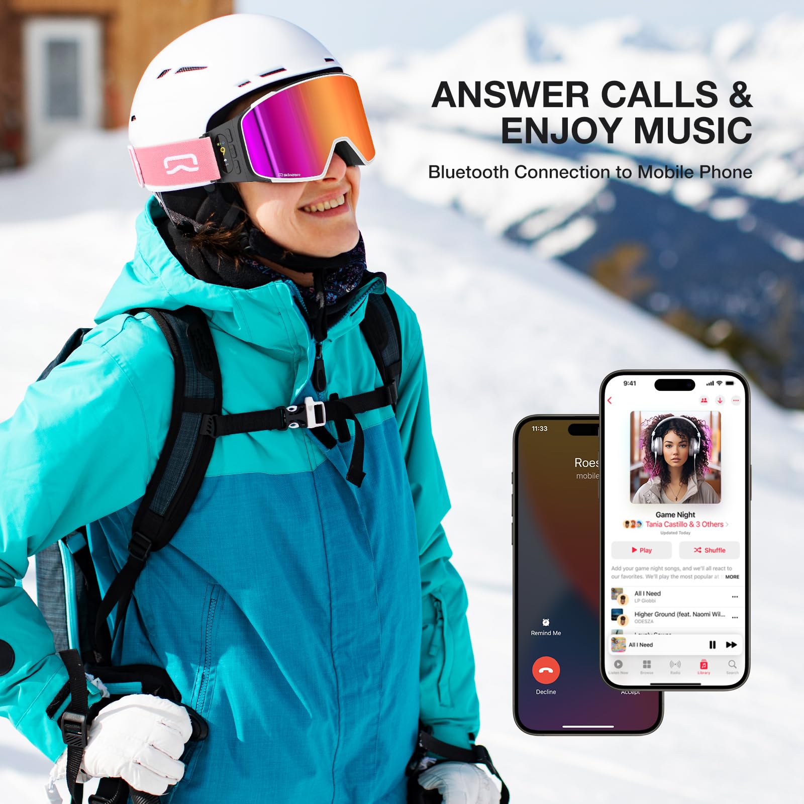 Occhiali da sci Bluetooth multifunzione con walkie-talkie.