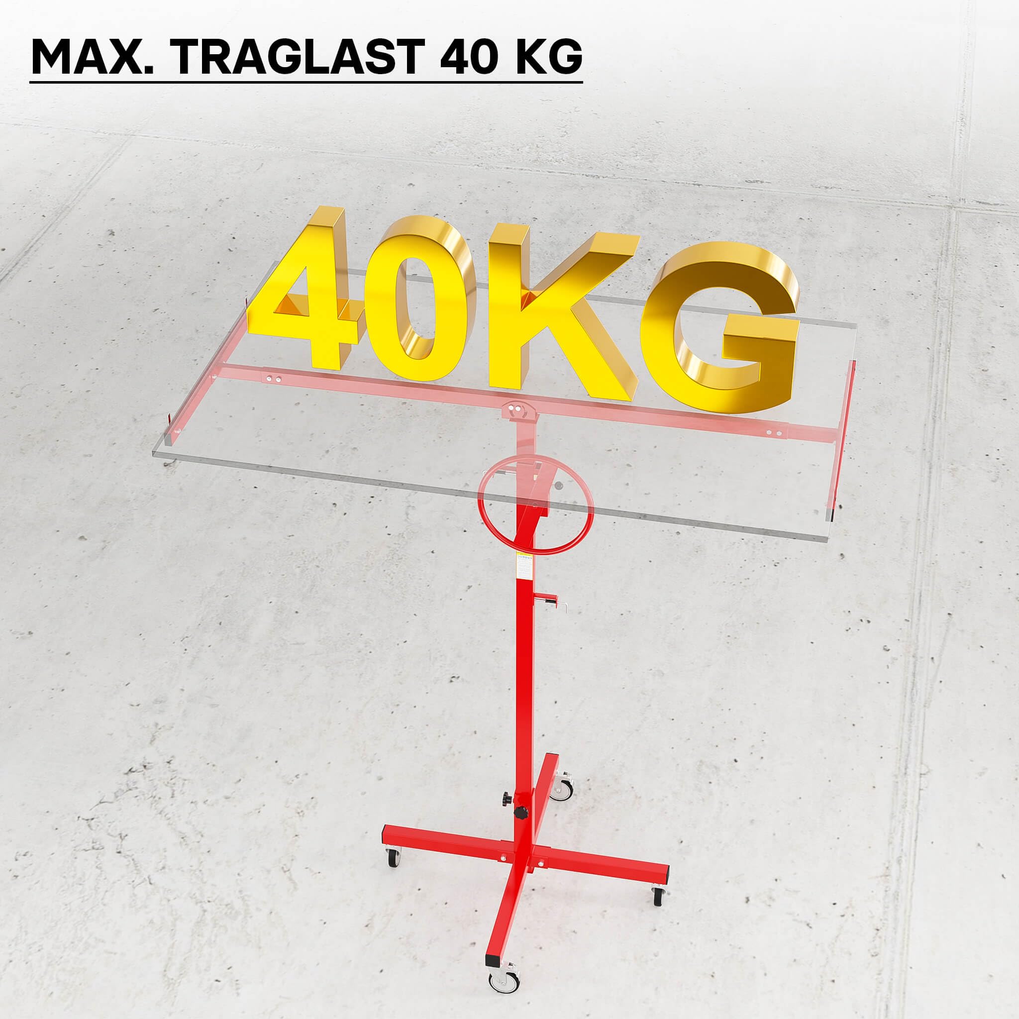 XPOtool Plattenheber bis max. 40 kg, Höhe 170-290 cm, Montagehilfe für Trockenbau, Paneelheber mit 4 Rädern mit Feststellbremse