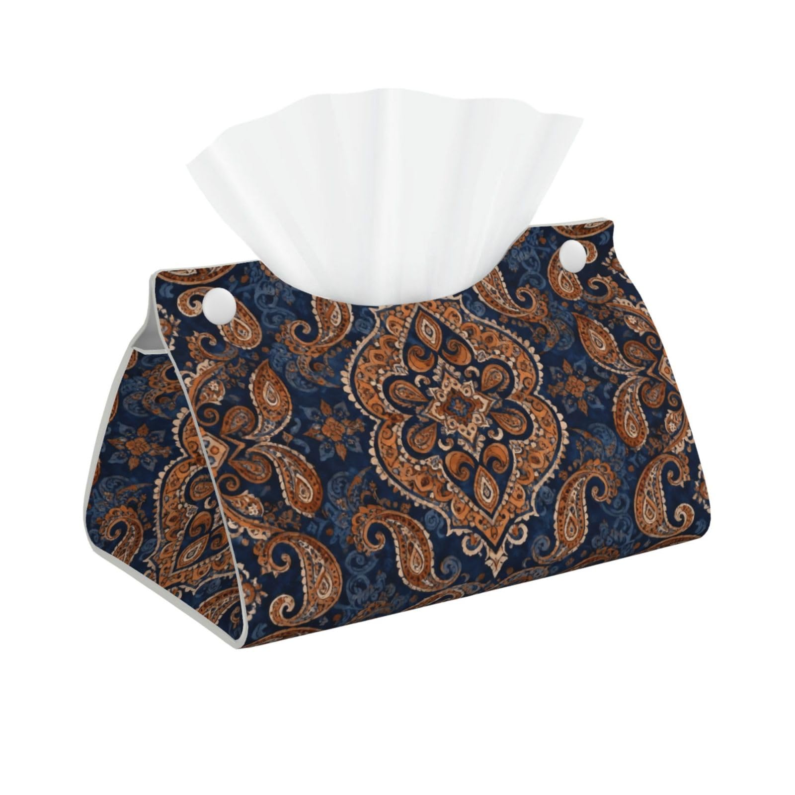 Paisley Pattern Curve Long Leather Tissue Box Cover-Waterproof PU Leather Tissue Holder for Bathroom, Decorative Rectangular Tissue Case