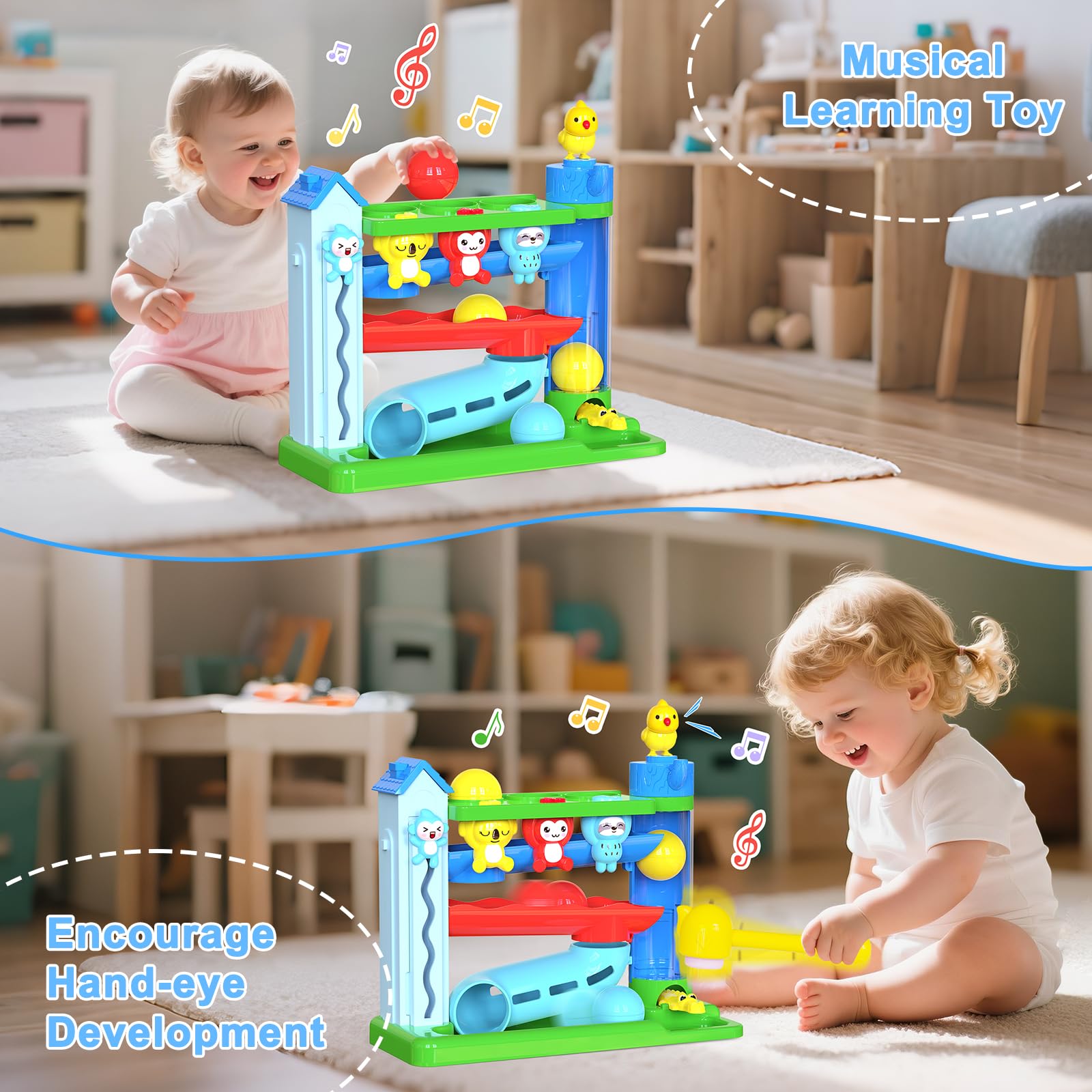 Hammer Montessori - Juguetes musicales interactivos para niños y niñas de 1 a 2 años, juguete educativo STEM con inglés y español, para edades de 6 a 9, 9 a 12, 12 a 18, 18 a 24 meses 5