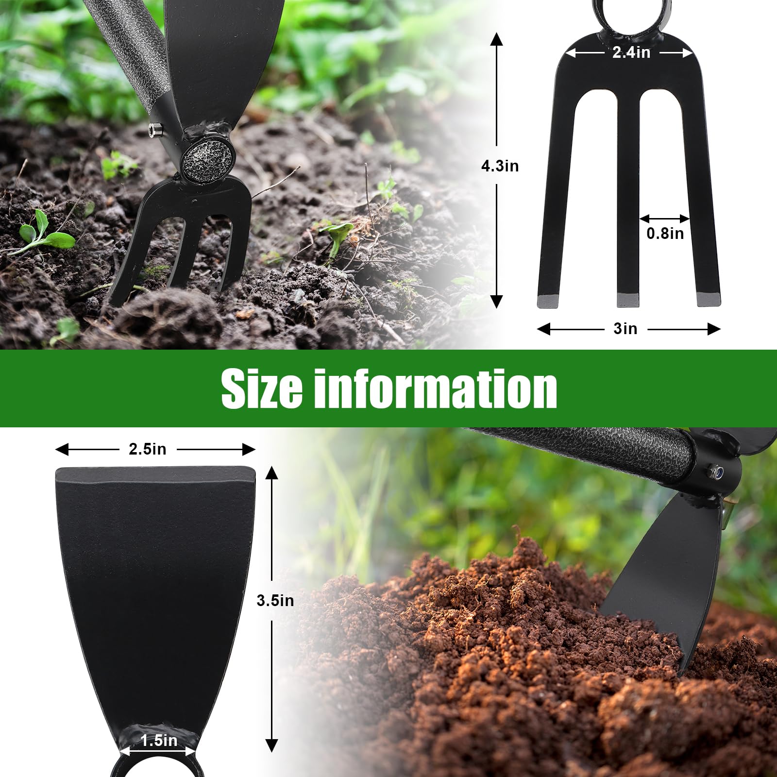 Hoe Garden Tool - Azadas de malezas 2 en 1 resistentes con rastrillo cultivador de cultivador, azada de jardín de 60 pulgadas, mango largo para desmalezar, herramientas de mano para
