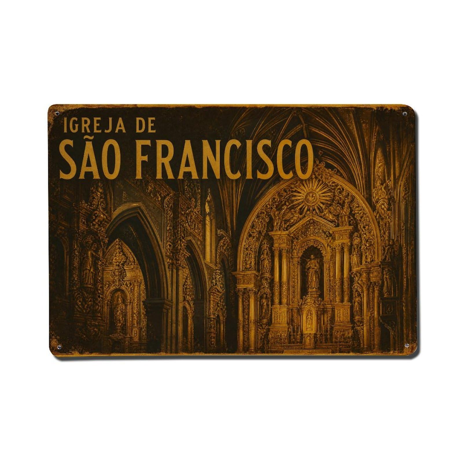 Yrnq 08X12inch Vintage Style Vintage Sao Francisco Church Golden Interior Portugal Metal Tin Sign