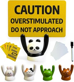 Zuvoki Funny Animal Desk Sign Set: 5 Cute Holders, 10 Humorous Office Quotes, Blank Cards & Marker - Ideal Coworker Gift