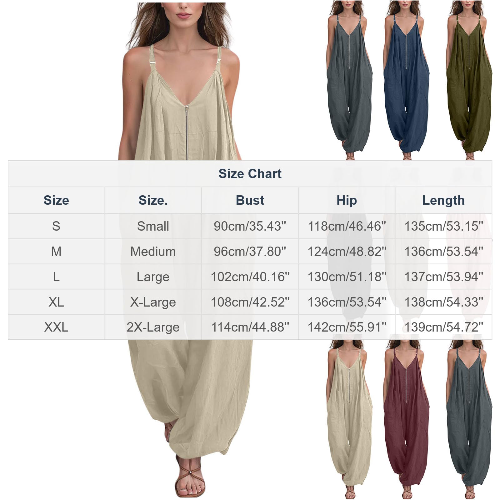 Monos Largo de Cuello en V con Media Cremallera para Mujer Sueltos Casual Overol de Pinerna Ancha con Bolsillos Cómodo Mameluco Sin Mangas Baggy Jumpsuit Playa