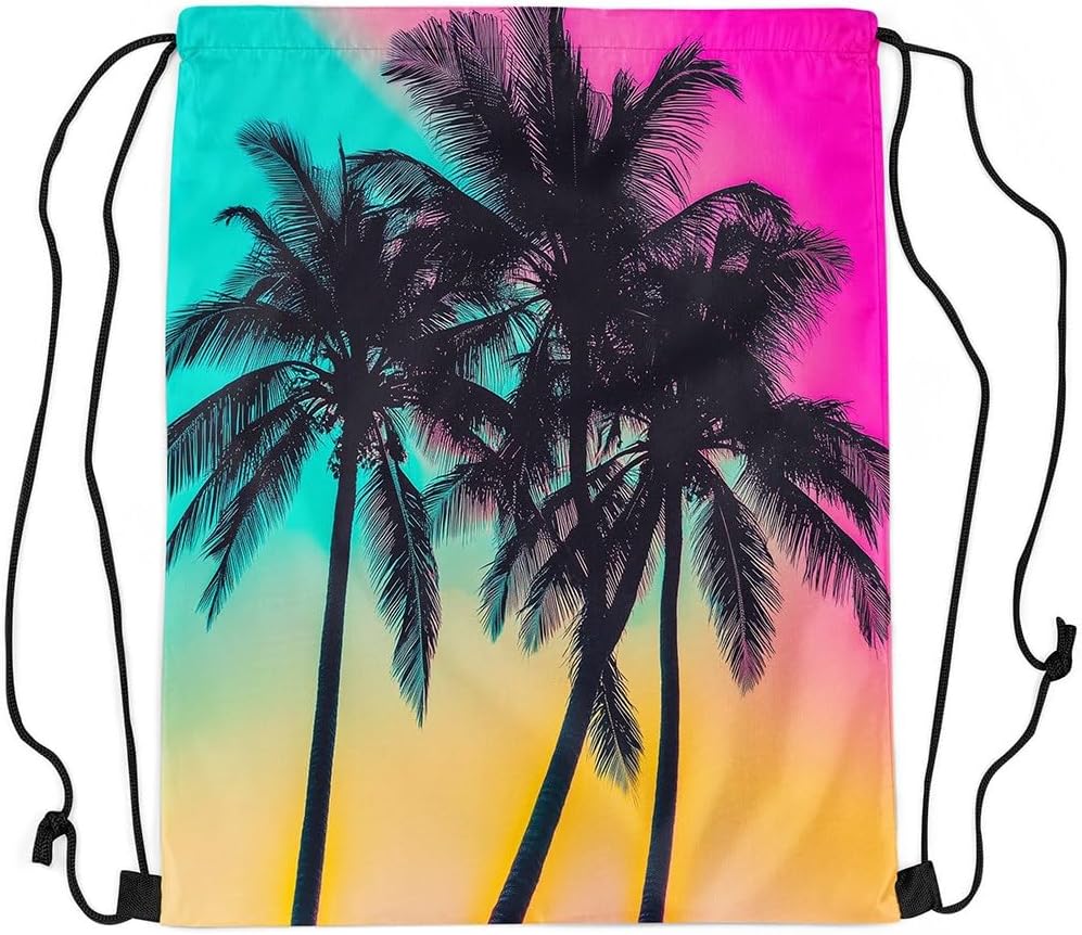 Palm Tree Gym String Bag 13"x15.7" Palm Leaf Drawstring Backpack Botanical Nature Hawaiian Tropical Island Coastal Drawstring Bags Waterproof Cinch Bag