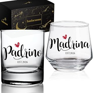Est 2026 Padrino Madrina Wine & Whiskey Glass Godparents Proposal Gift, Will You Be My Godparents Gift, Godmother & Godfather Proposal Gifts for Engagement Wedding, Godparents Gifts for Baptism